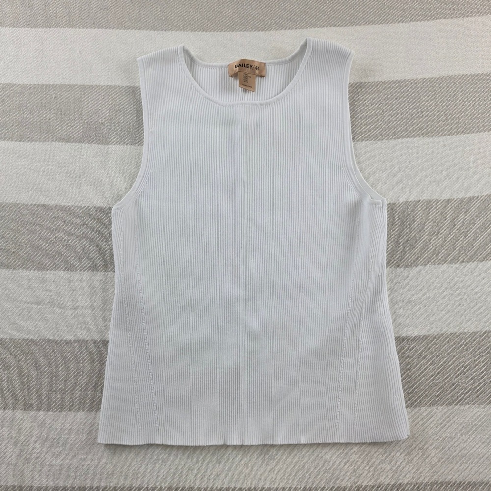 Bailey 44 Ribbed Knit Tank Top Womens XL White Excellent Sleeveless Crew Neck